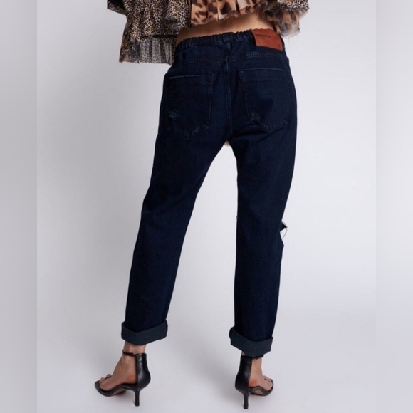 ONETEASPOON Shabbies Drawstring Boyfriend Jeans Distressed Fox Black Size XL - Picture 10 of 16